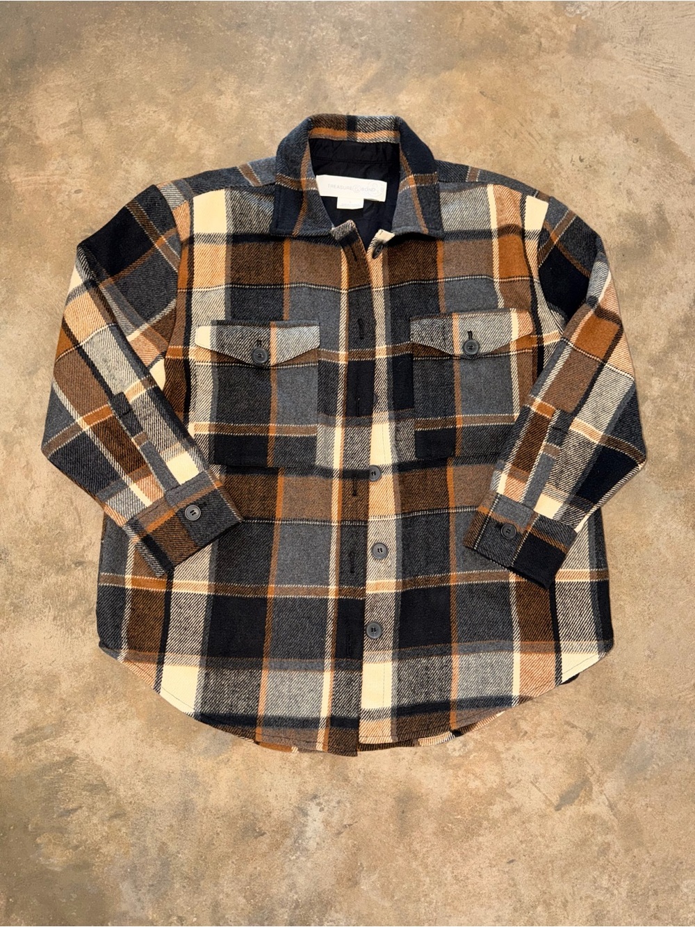 Treasure & Bond Plaid Shacket Oversized Wool Blend Flannel Jacket Large